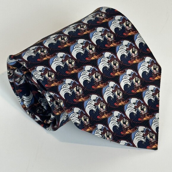 Vintage Looney Tunes 1999 Taz Tasmanian Devil Surfing Cartoon Tie - Picture 1 of 6